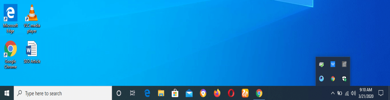 Shortcuts on the taskbar