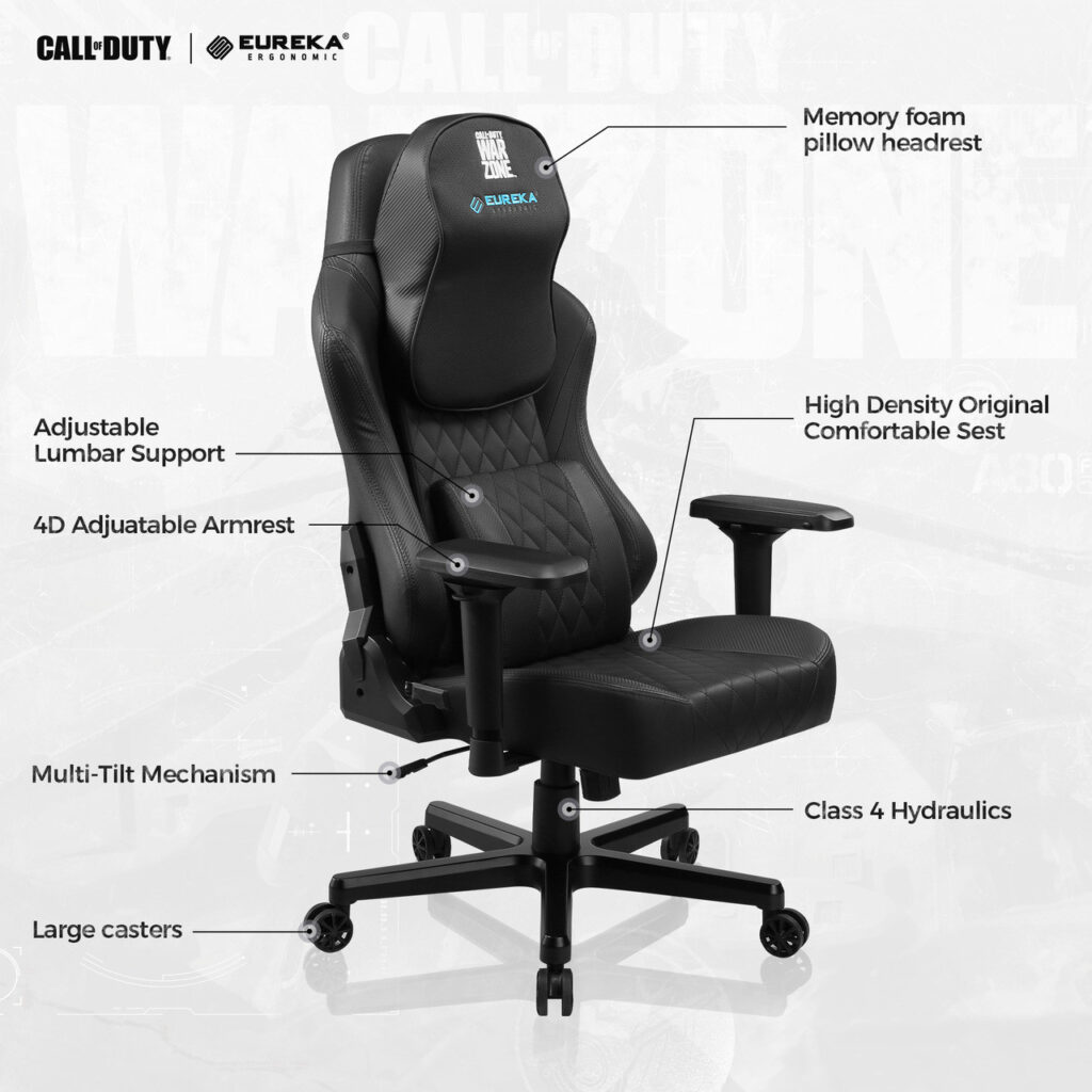 Eureka Ergonomic Warzone BLACK gaming chair
